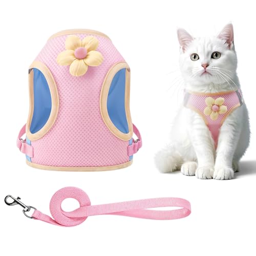 Qpets® Cat Harness Vest with 59 inch Leash Pink Flower Harness Vest Breathable Mesh Harness Vest with Quick Release Buckle 360 ° Swivel Hook Design No Tangle Cat Leash Qpets® Cat Harness Vest with 59 inch Leash Pink Flower Harness Vest Breathable Mesh Harness Vest with Quick Release Buckle 360 ° Swivel Hook Design No Tangle Cat Leash
